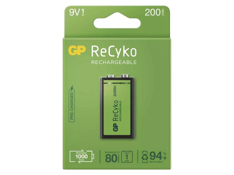 Baterie 6F22 nabíjecí 9V/200mAh GP Recyko