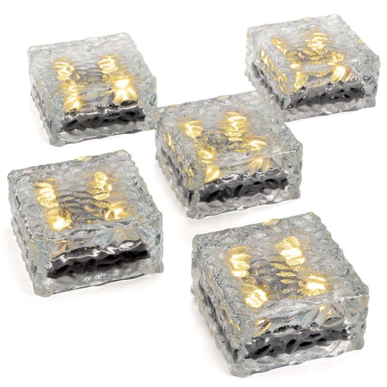 Sada 5 skleněných solárních cihliček - 4 LED