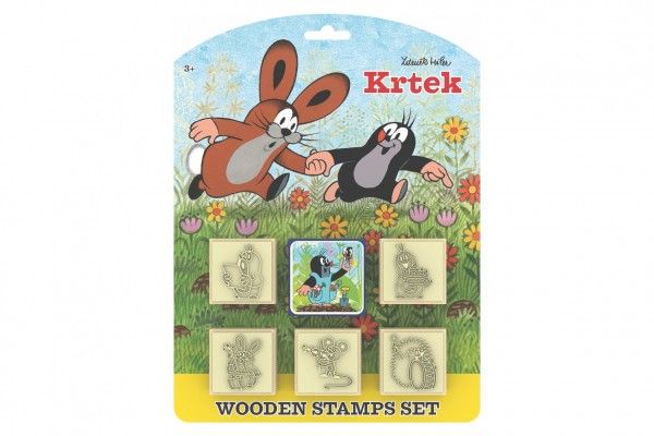 Teddies Razítka Krtek s poduškou 5x5cm dřevěná na kartě Teddies