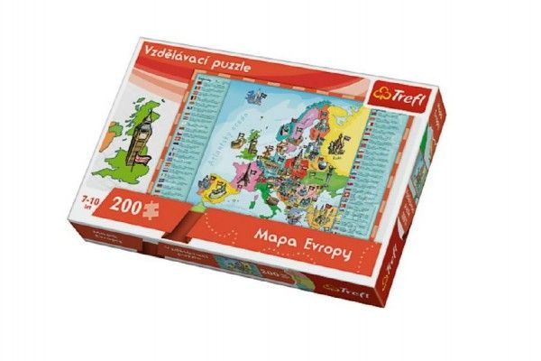 Vzdělávací puzzle mapa Evropy 200 dílků 60x40cm v krabici 33x23x6cm Teddies