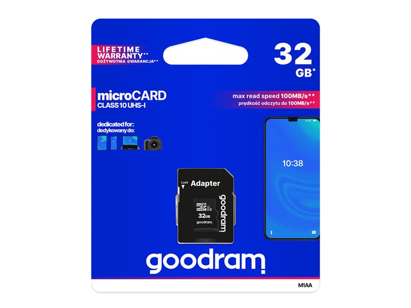 Karta paměťová GOODRAM micro SD 32 GB s adaptérem - rozbaleno - poškozený obal